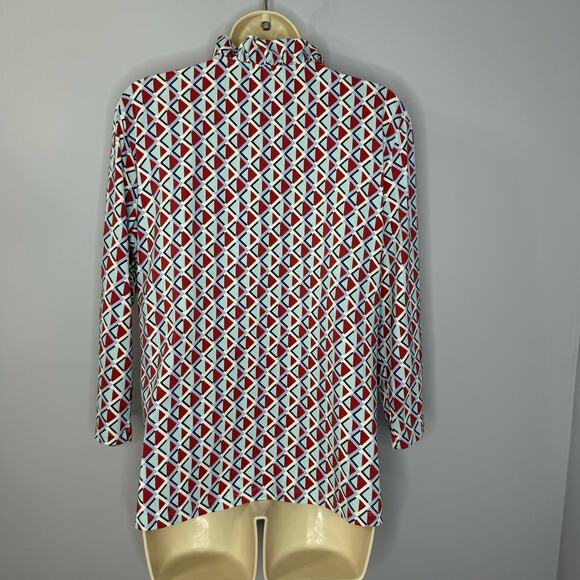 J. McLaughlin Durham Ruffle 3/4 Sleeve Top Catalina Cloth Gro Print Women's XL - Picture 6 of 8